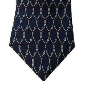 David Row Silk Tie Equestrian Blue‎ Horse Bit Italy EUC